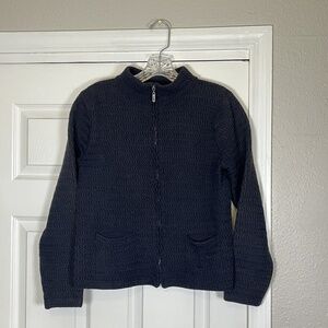 Eileen Fisher Sweater Womens Large Zip Italian Yarn Textured Knit Waffle Jacket